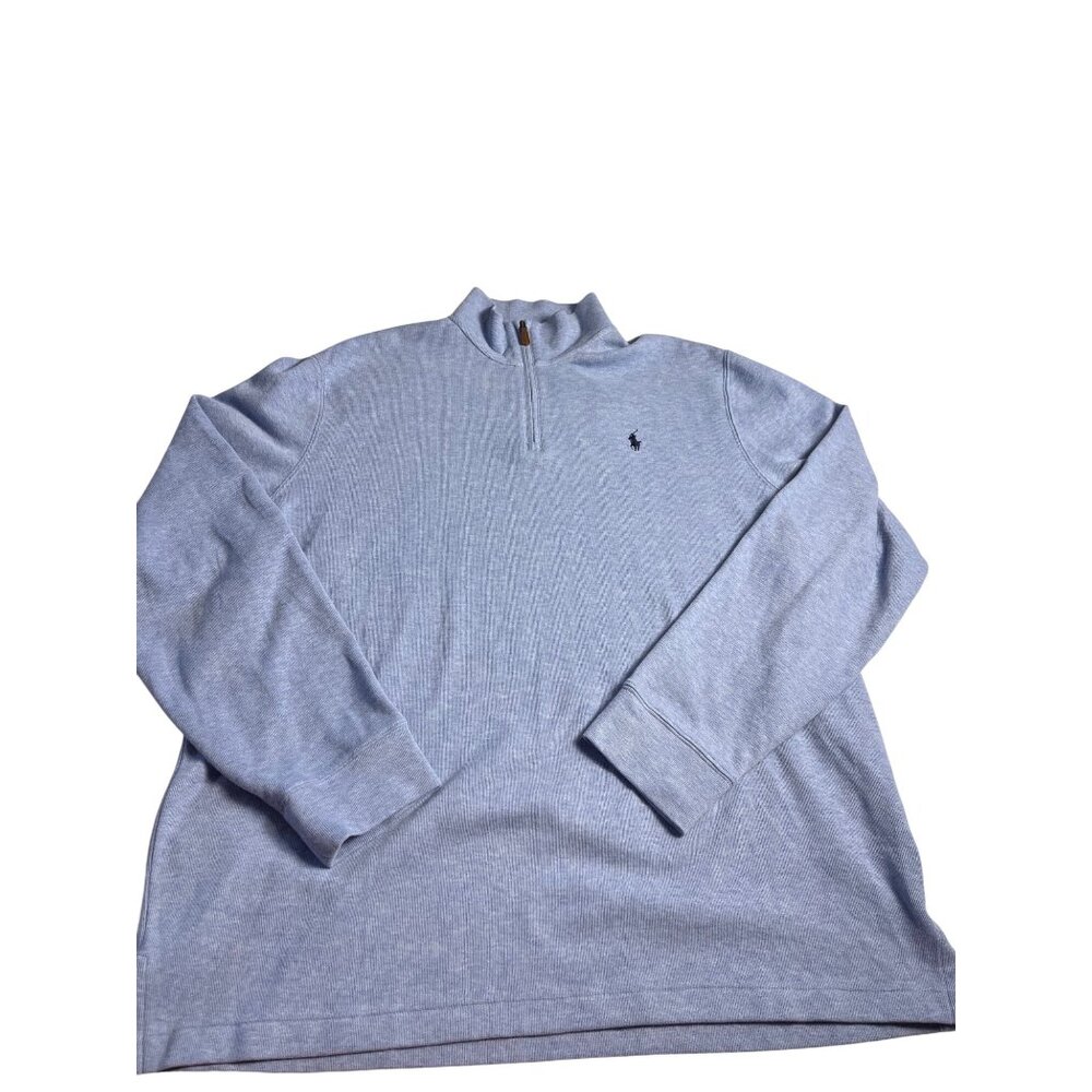 Polo Ralph Lauren Mens Light Blue Estate Rib 1/4 Zip Pullover Sweater XL